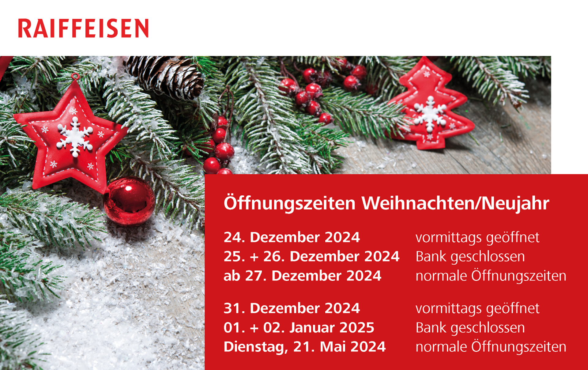 Öffnungszeiten Weihnachten und Neujahr